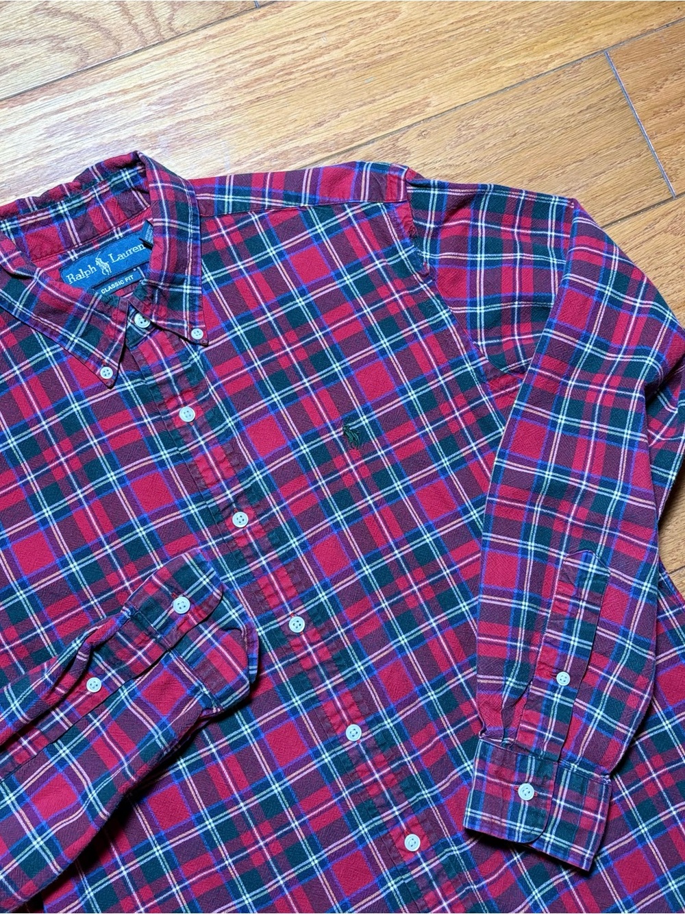 Ralph Lauren Heavy Cotton Flannel Red and Navy Plaid Button-Down Shirt